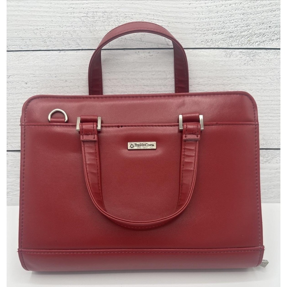 Vtg Planner Franklin Covey 7 Ring Binder Organizer Handles Zip Tote Red # 762890